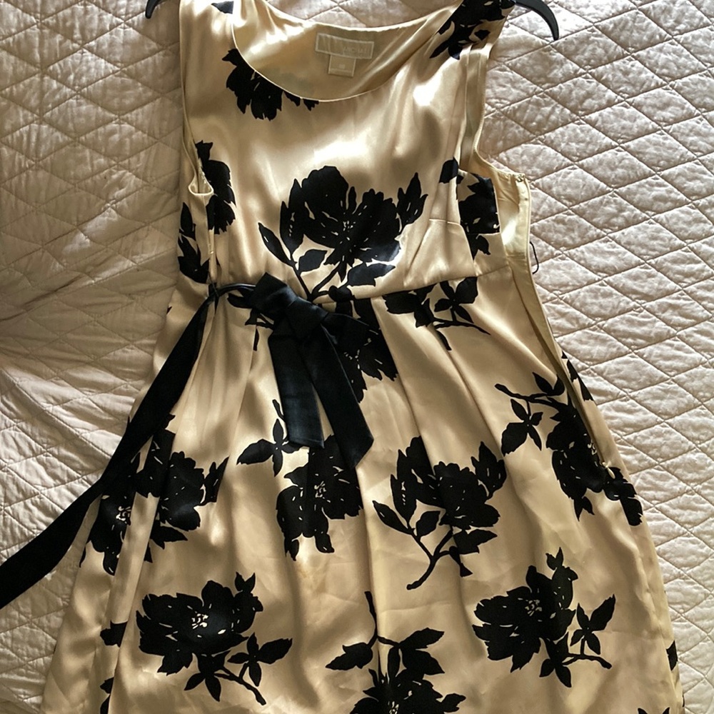 Michael Kors satin pleated floral dress with bow